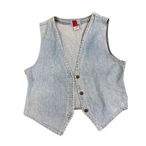 Sun Belt Denim Vest Light Wash V Neck Button Front Sleeveless Women's Medium